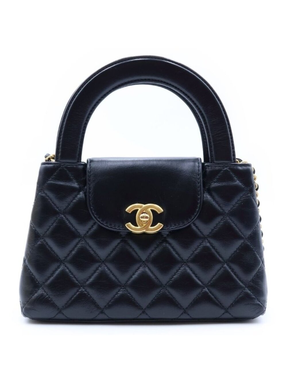 Chanel CC Logo Mini Quilted Shopping Bag 2-Way Chain Shoulder Gold Calfskin